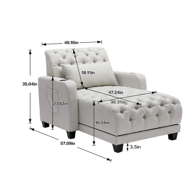 Clihome Tufted Reclining Chaise Lounge
