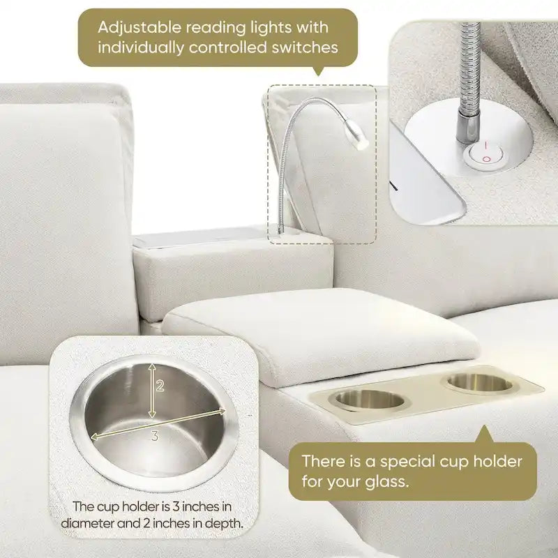 Chenille Square Arm Mid-Century Modern USB Port Sectional Sofa - 109 x 57