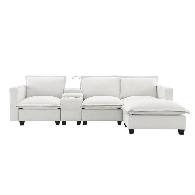 Chenille Square Arm Mid-Century Modern USB Port Sectional Sofa - 109 x 57