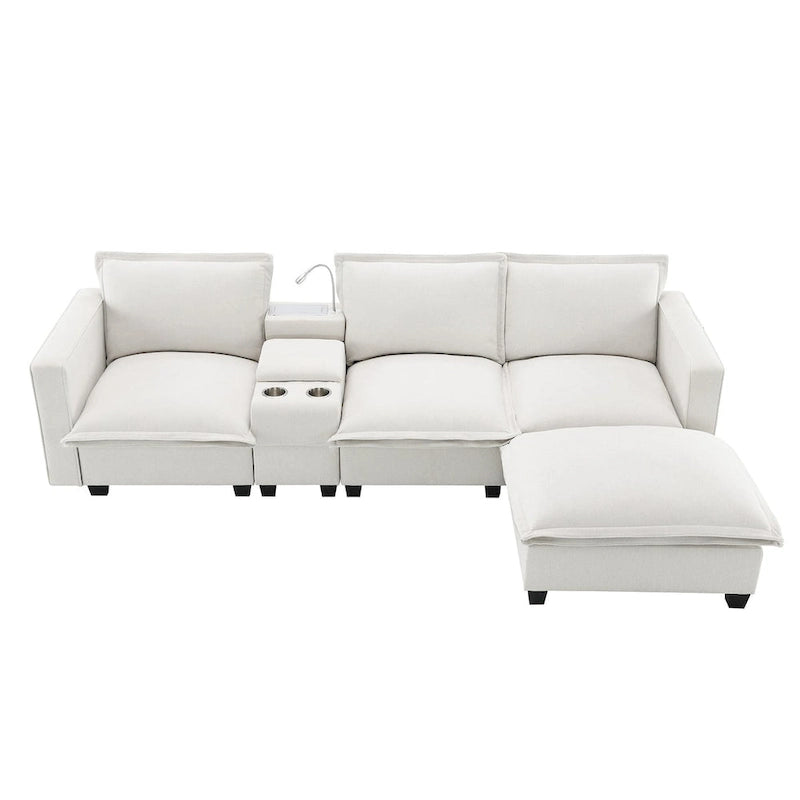 Chenille Square Arm Mid-Century Modern USB Port Sectional Sofa - 109 x 57