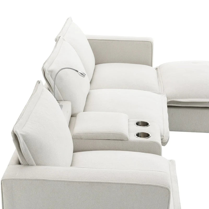 Chenille Square Arm Mid-Century Modern USB Port Sectional Sofa - 109 x 57