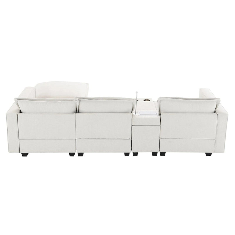 Chenille Square Arm Mid-Century Modern USB Port Sectional Sofa - 109 x 57