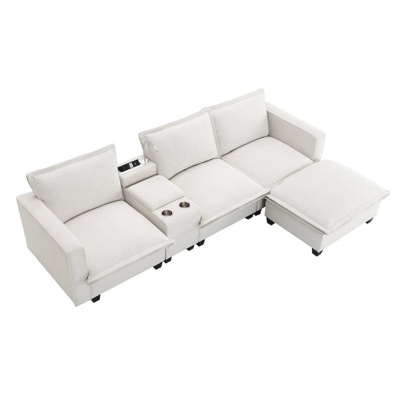 Chenille Square Arm Mid-Century Modern USB Port Sectional Sofa - 109 x 57