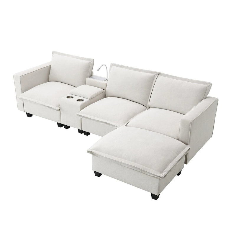 Chenille Square Arm Mid-Century Modern USB Port Sectional Sofa - 109 x 57