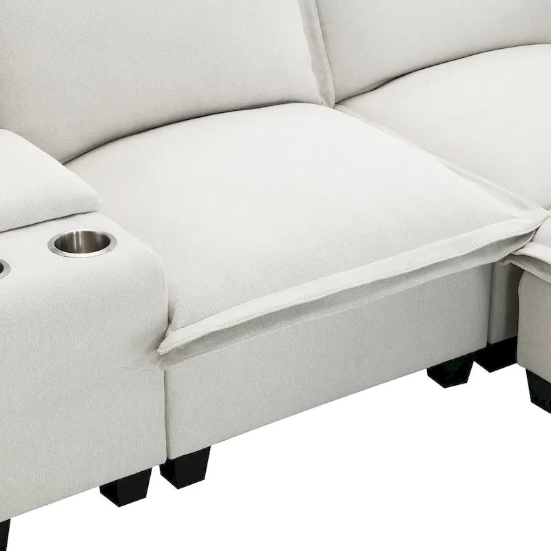Chenille Square Arm Mid-Century Modern USB Port Sectional Sofa - 109 x 57