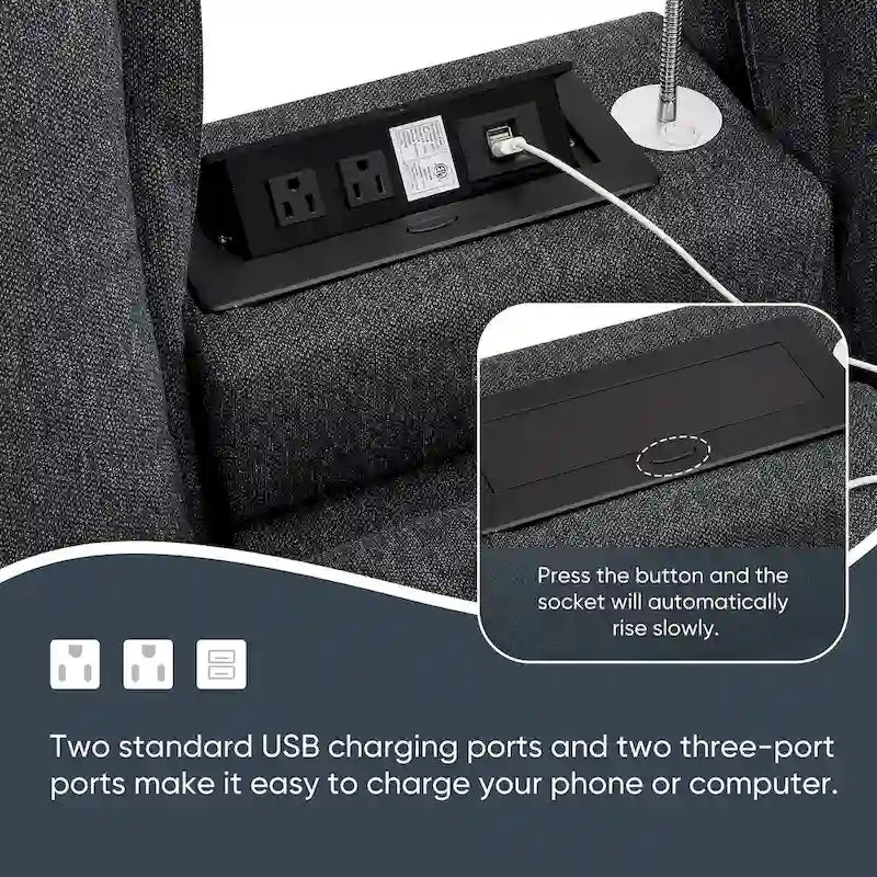 Chenille Square Arm Mid-Century Modern USB Port Sectional Sofa - 109 x 57