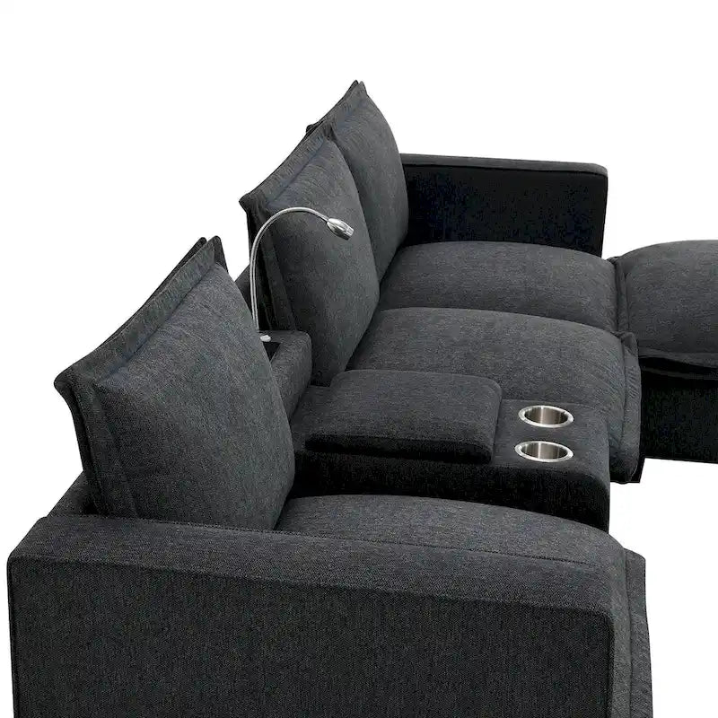 Chenille Square Arm Mid-Century Modern USB Port Sectional Sofa - 109 x 57