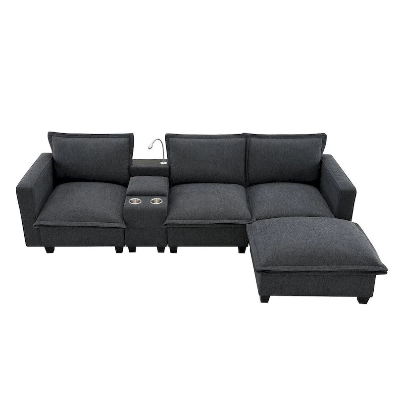 Chenille Square Arm Mid-Century Modern USB Port Sectional Sofa - 109 x 57