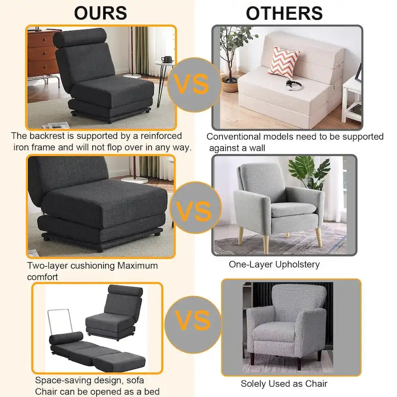 Single Sofa Chair Foldable Single Sofa Bed with Pillow,Portable Foldable Sofa Bed,Leisure Sofa Chair,Easy to Store