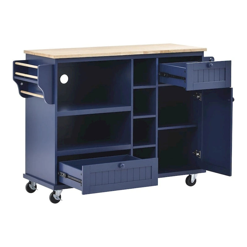 50.80 W Versatile Solid Wood Countertop Kitchen Island with Storage and Two Locking Wheels