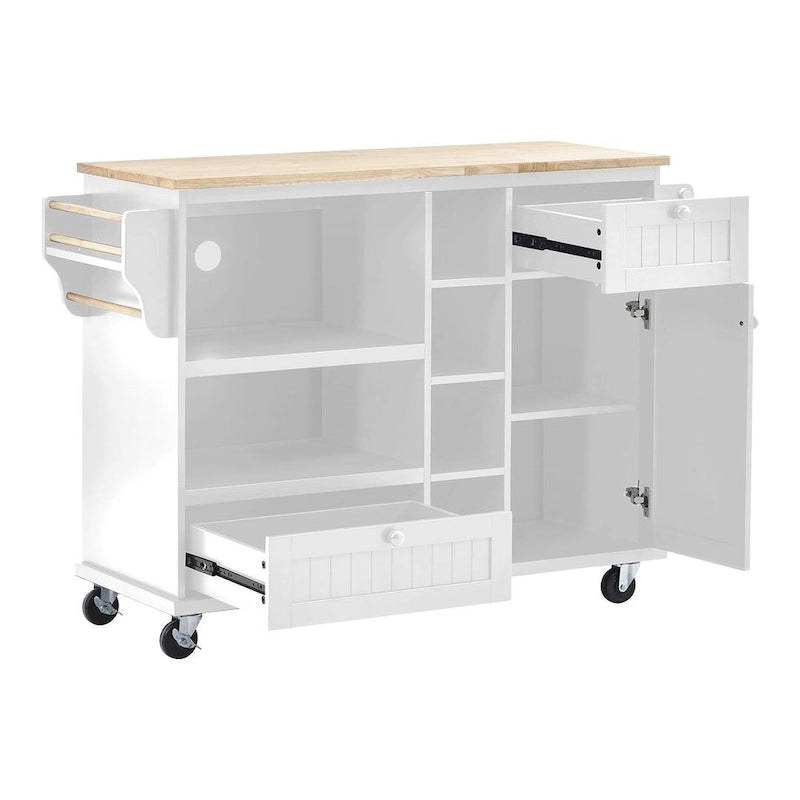 50.80 W Versatile Solid Wood Countertop Kitchen Island with Storage and Two Locking Wheels