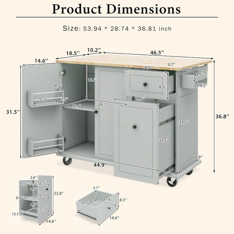Kitchen Island with Drop Leaf - N/A