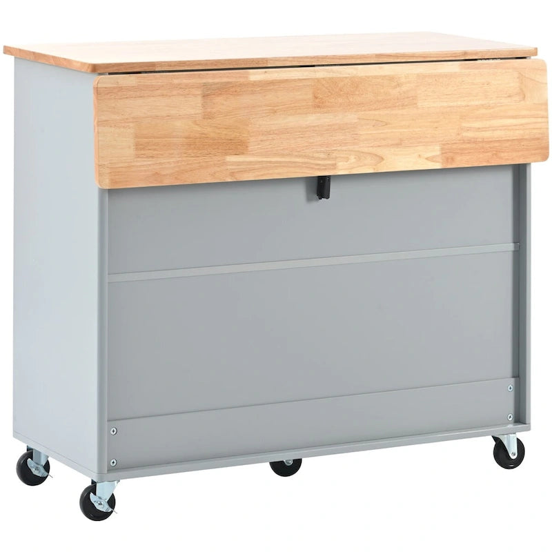 Kitchen Island Cart with Drop Leaf, LED Light, Fluted Glass Doors, Adjustable Shelf, and 2 Drawers