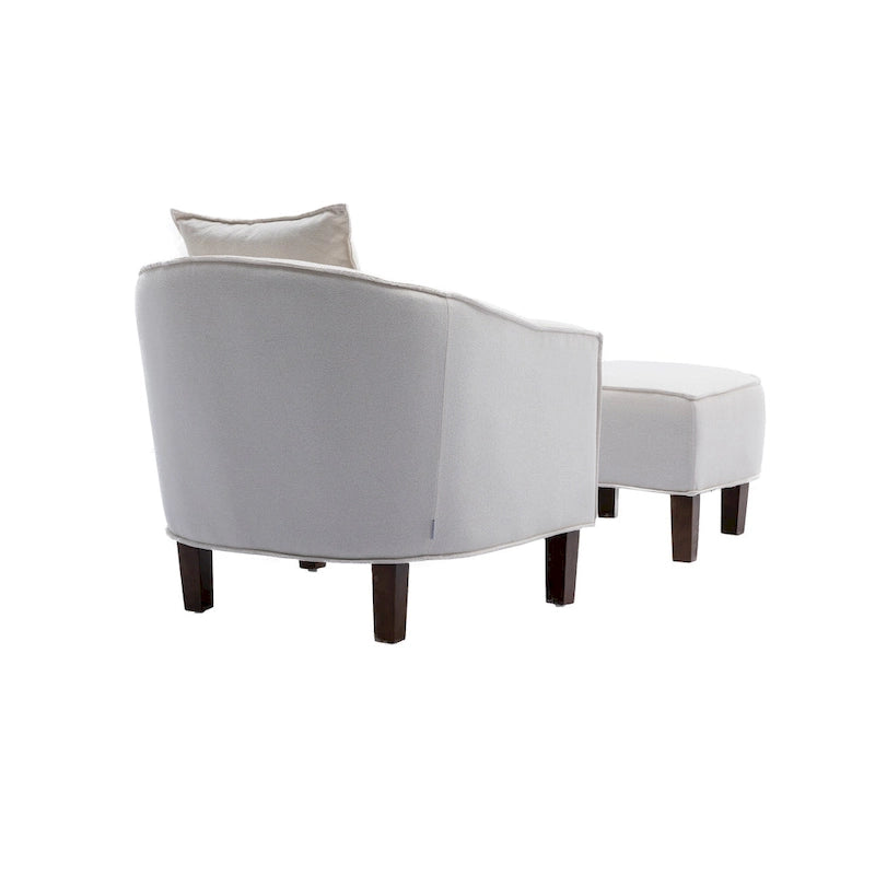 Mid-Century Upholstered Barrel Accent Round Arm Chair with Ottoman