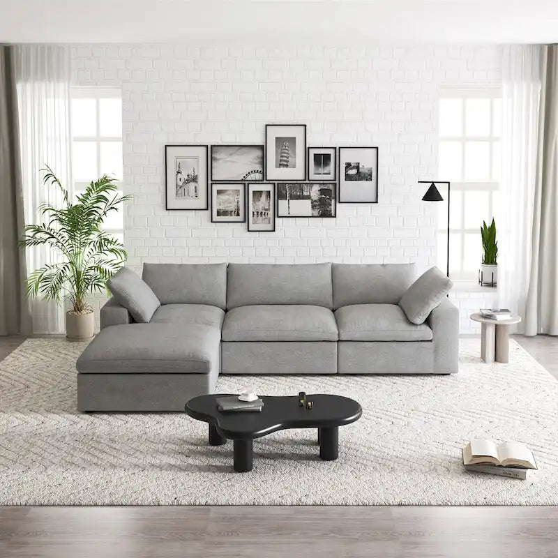 Commix Down Filled Sectional Sofa L-shape 4 Piece Modular Couch with Storage Ottoman