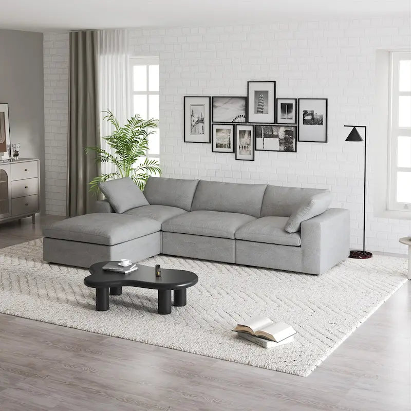Commix Down Filled Sectional Sofa L-shape 4 Piece Modular Couch with Storage Ottoman