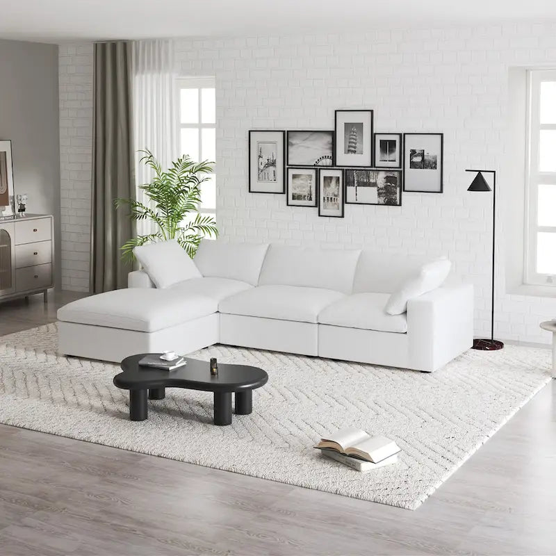 Commix Down Filled Sectional Sofa L-shape 4 Piece Modular Couch with Storage Ottoman
