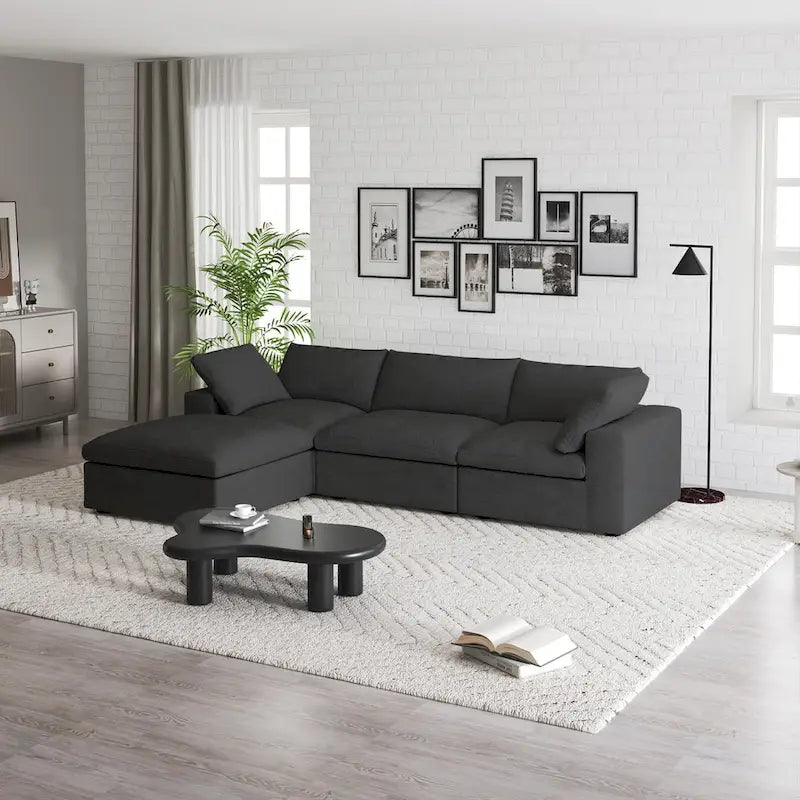 Commix Down Filled Sectional Sofa L-shape 4 Piece Modular Couch with Storage Ottoman