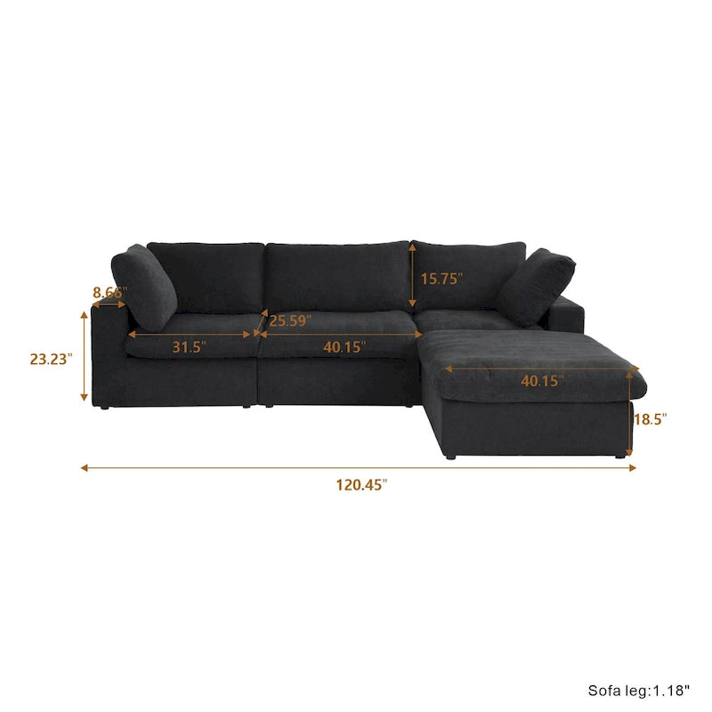 Commix Down Filled Sectional Sofa L-shape 4 Piece Modular Couch with Storage Ottoman