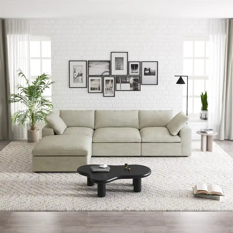 Commix Down Filled Sectional Sofa L-shape 4 Piece Modular Couch with Storage Ottoman