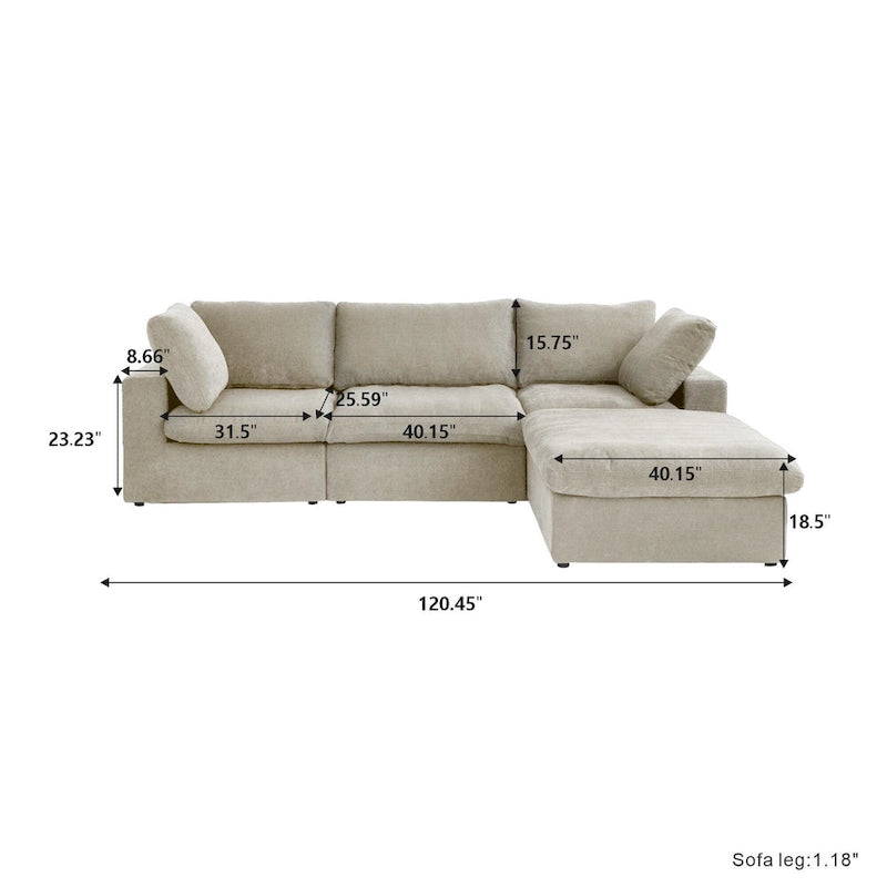 Commix Down Filled Sectional Sofa L-shape 4 Piece Modular Couch with Storage Ottoman
