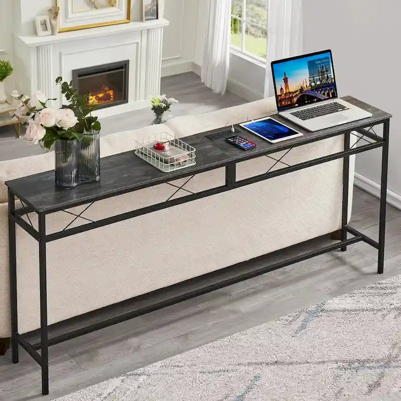 Javlergo Console Table with with Charging Station & USB Ports, Charcoal Gray