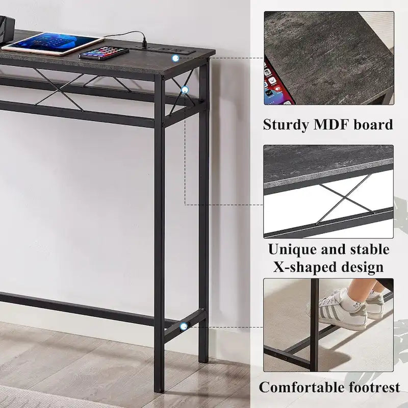 Javlergo Console Table with with Charging Station & USB Ports, Charcoal Gray