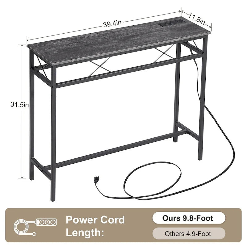 Javlergo Console Table with with Charging Station & USB Ports, Charcoal Gray