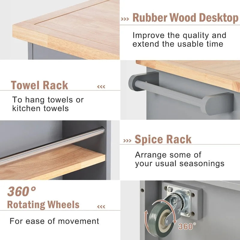 Rolling Kitchen Island Kitchen island Cart Spice Rack Kitchen Cart - 46.00L * 21.70W * 35.62H