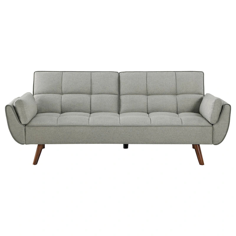 Kori 84 Inch Sofa Futon Bed with Tufted Back, Angled Legs, Gray Fabric