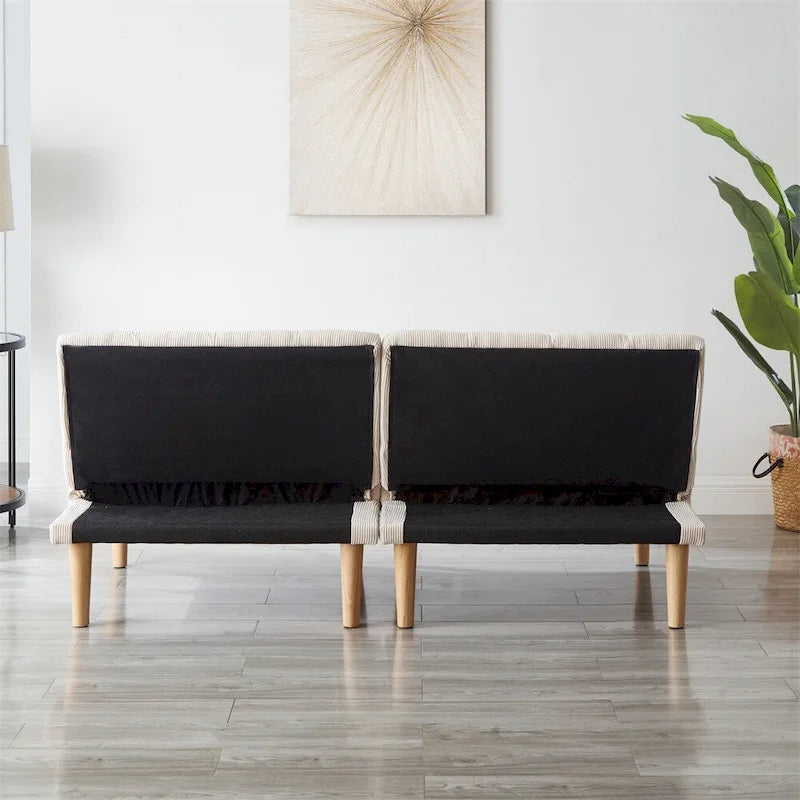 Corduroy Fabric Convertible Sofa Bed with Wood Leg
