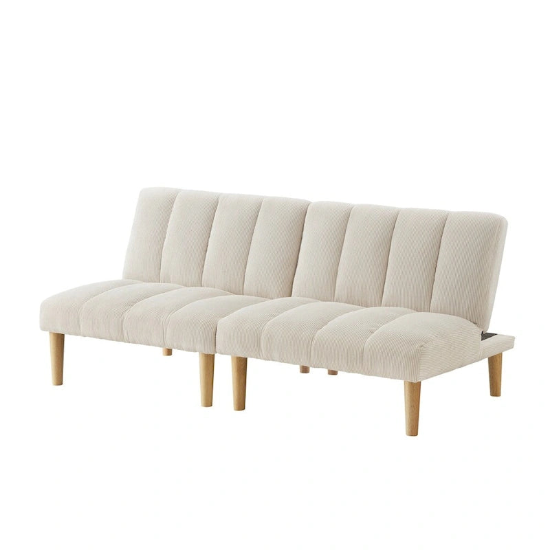 Corduroy Fabric Convertible Sofa Bed with Wood Leg