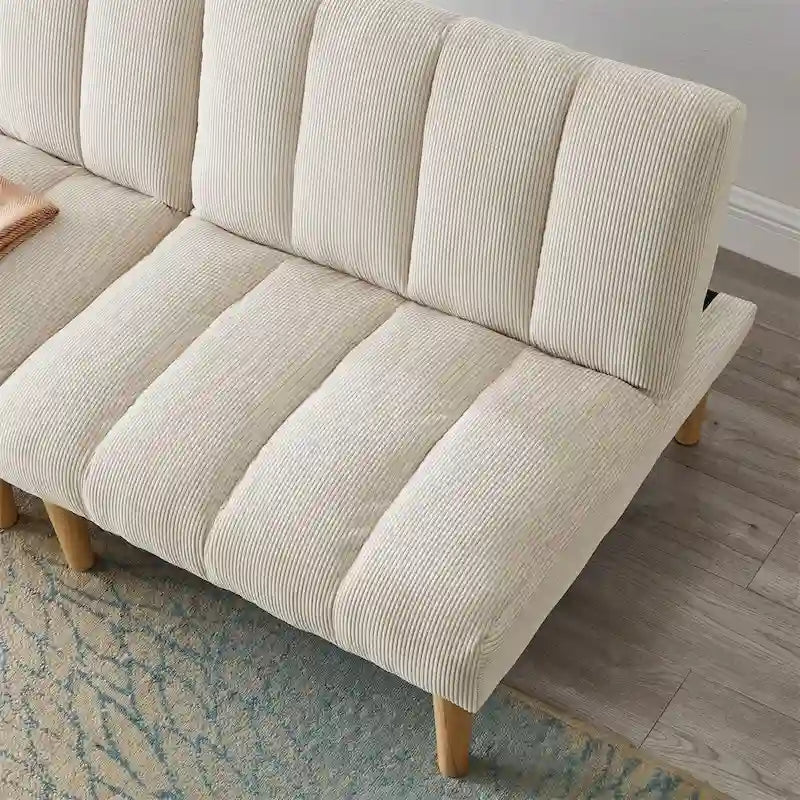 Corduroy Fabric Convertible Sofa Bed with Wood Leg
