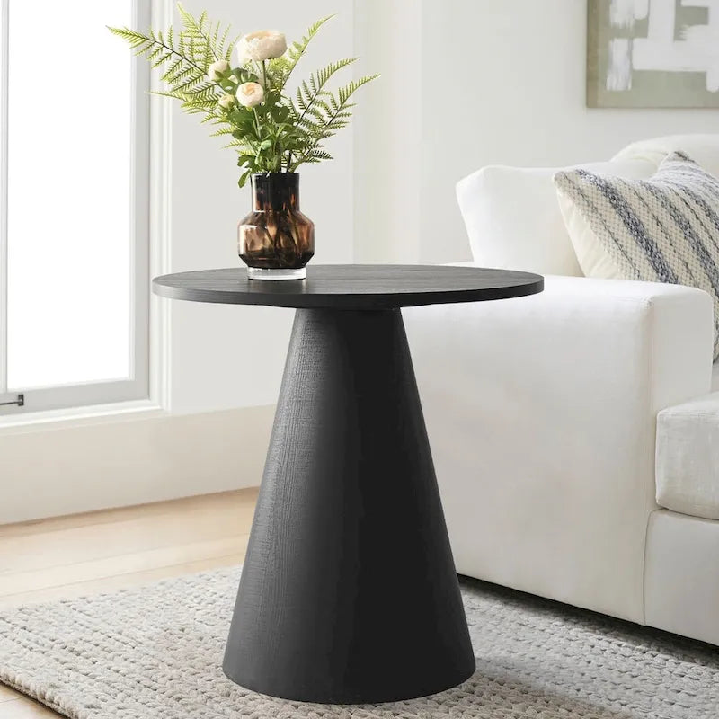 24 Inch Round Black Pedestal End Table