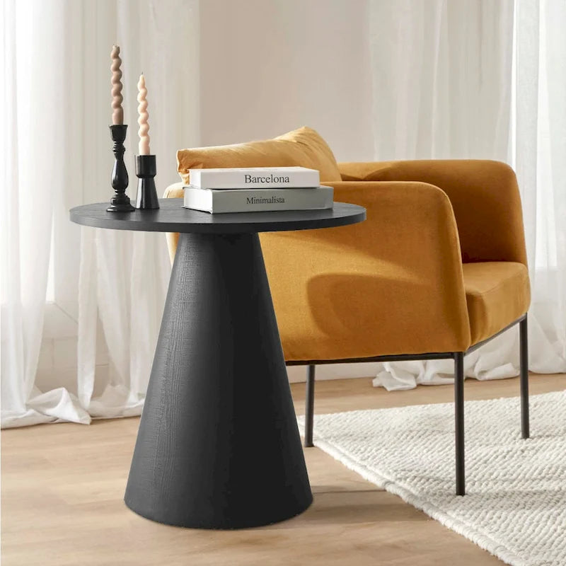 24 Inch Round Black Pedestal End Table