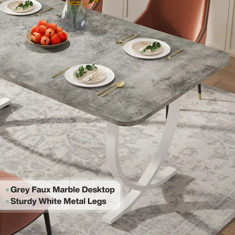 Rectangular Dining Table for 4 to 6, 63 Inch Kitchen Table with Faux Marble Finish