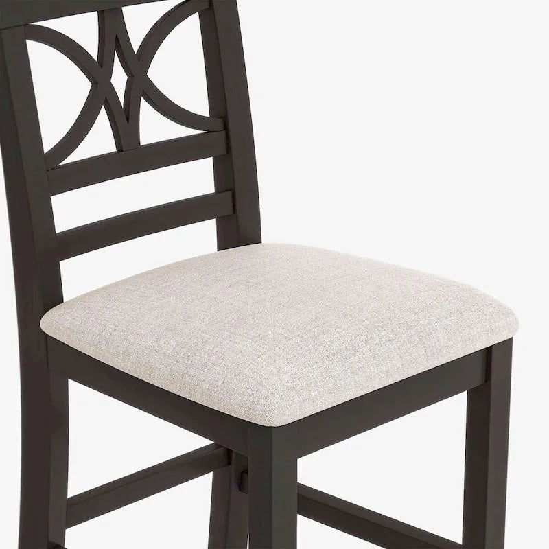 6-Piece Wood Counter Height Kitchen Dining Table Set with Storage Shelf, Bench and 4 Chairs, Espresso and Beige