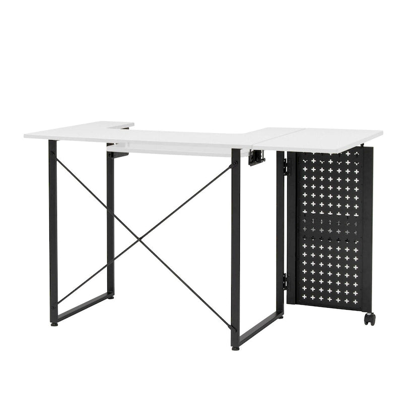 Sew Ready Pivot Sewing Table with Storage Panel and Adjustable Platform