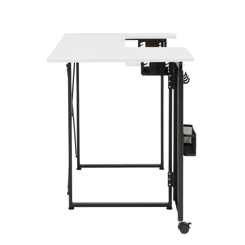 Sew Ready Pivot Sewing Table with Storage Panel and Adjustable Platform
