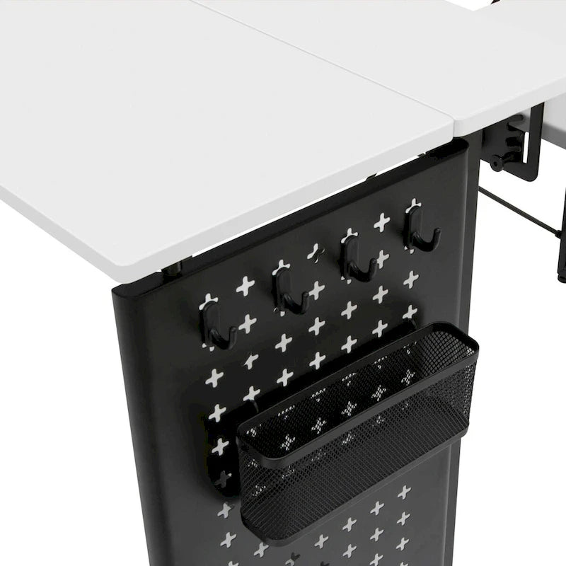 Sew Ready Pivot Sewing Table with Storage Panel and Adjustable Platform