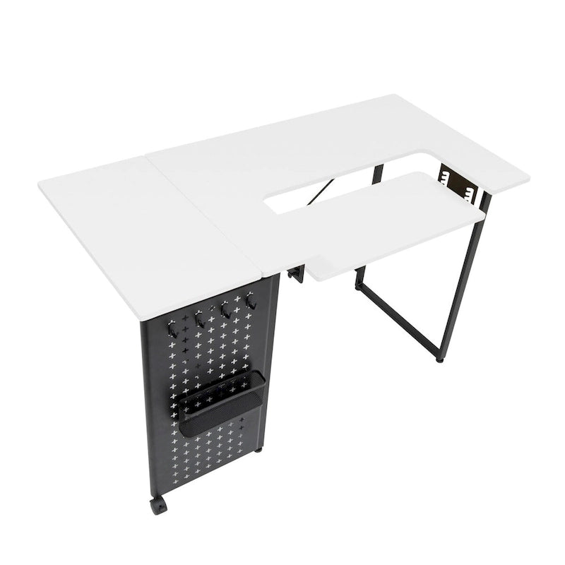 Sew Ready Pivot Sewing Table with Storage Panel and Adjustable Platform