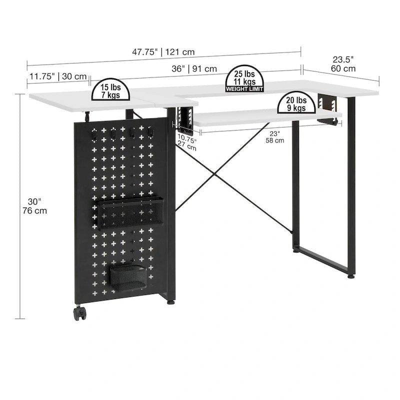 Sew Ready Pivot Sewing Table with Storage Panel and Adjustable Platform