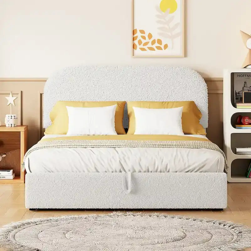 Teddy Fleece Full Size Upholstered Platform Bed with Hydraulic Storage System