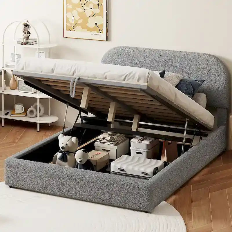 Teddy Fleece Full Size Upholstered Platform Bed with Hydraulic Storage System
