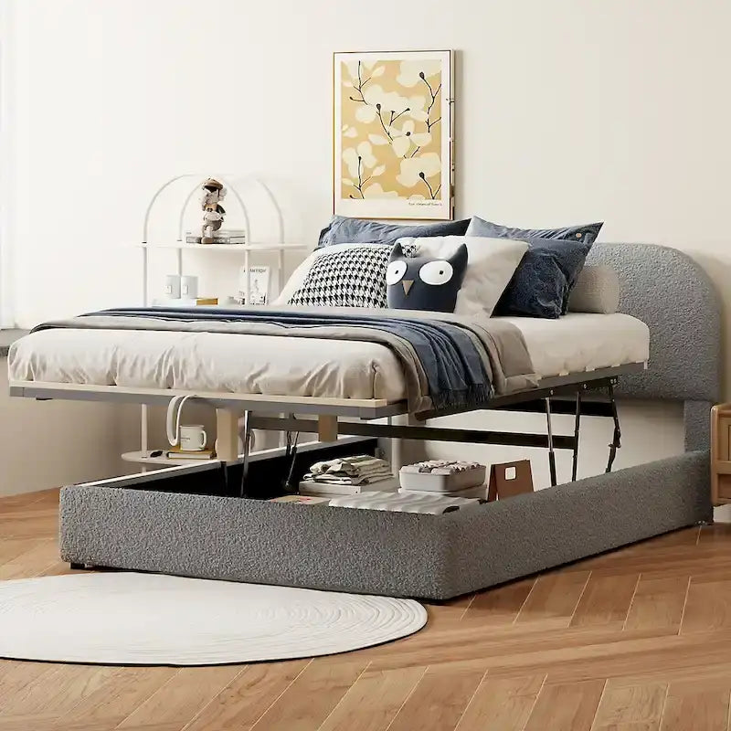 Teddy Fleece Full Size Upholstered Platform Bed with Hydraulic Storage System
