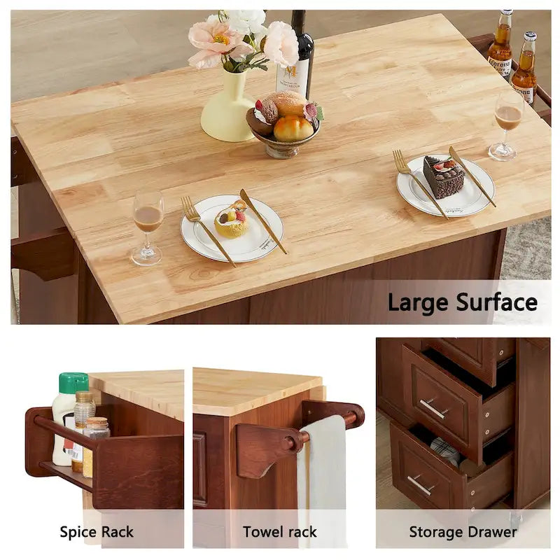 Kitchen Island with Drop Leaf Countertop,Rolling Kitchen Island Cart,Barn Door Kitchen Island Table with Storage Cabinet