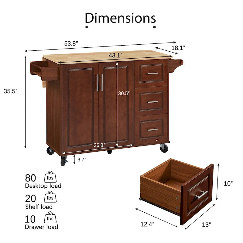 Kitchen Island with Drop Leaf Countertop,Rolling Kitchen Island Cart,Barn Door Kitchen Island Table with Storage Cabinet