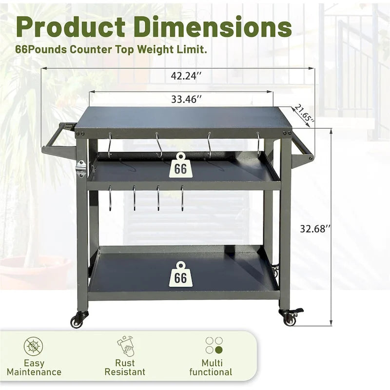 3-Shelf Outdoor Grill Table