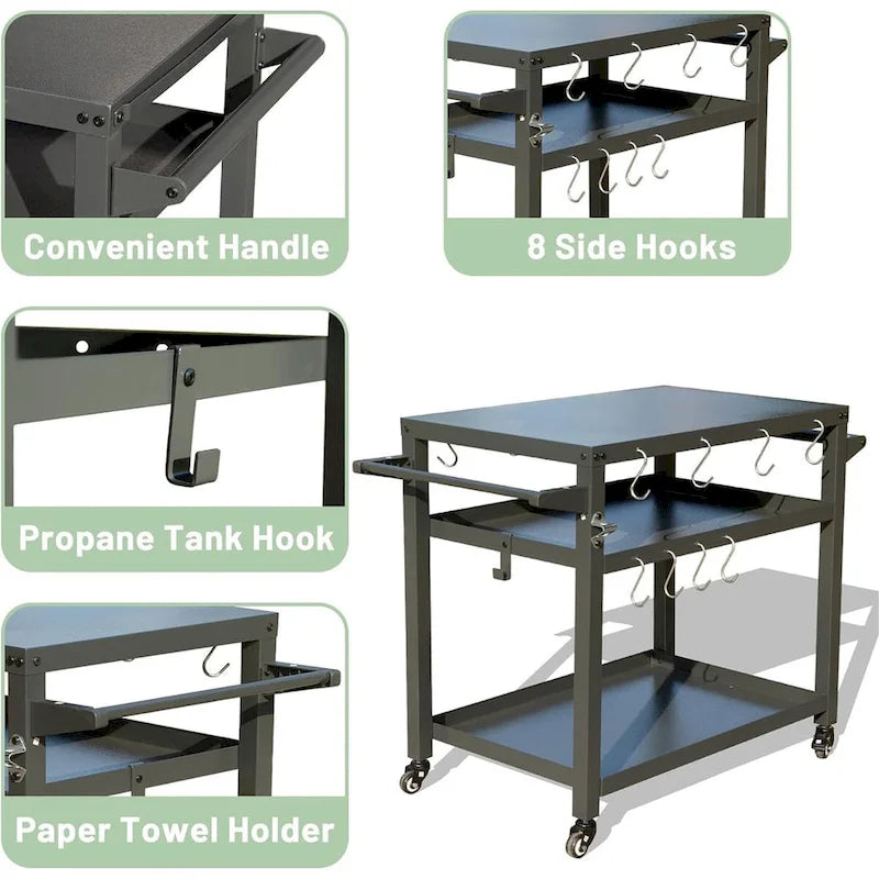 3-Shelf Outdoor Grill Table