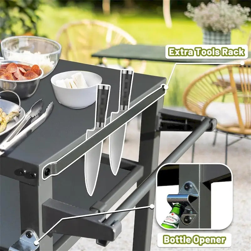 3-Shelf Outdoor Grill Table